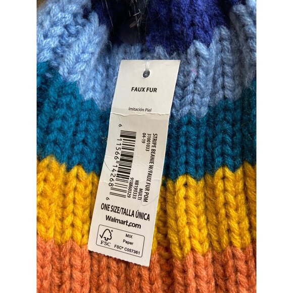 No Boundries Toboggan Beanie Unisex One Size Multicolor Stripe Knit Pom Cozycore - Picture 6 of 8